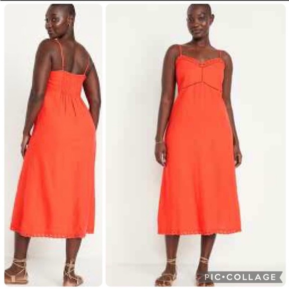 T36- OLD NAVY Black LINEN-RAYON Blend CutOut Spaghetti Midi Dress - Picture 8 of 8